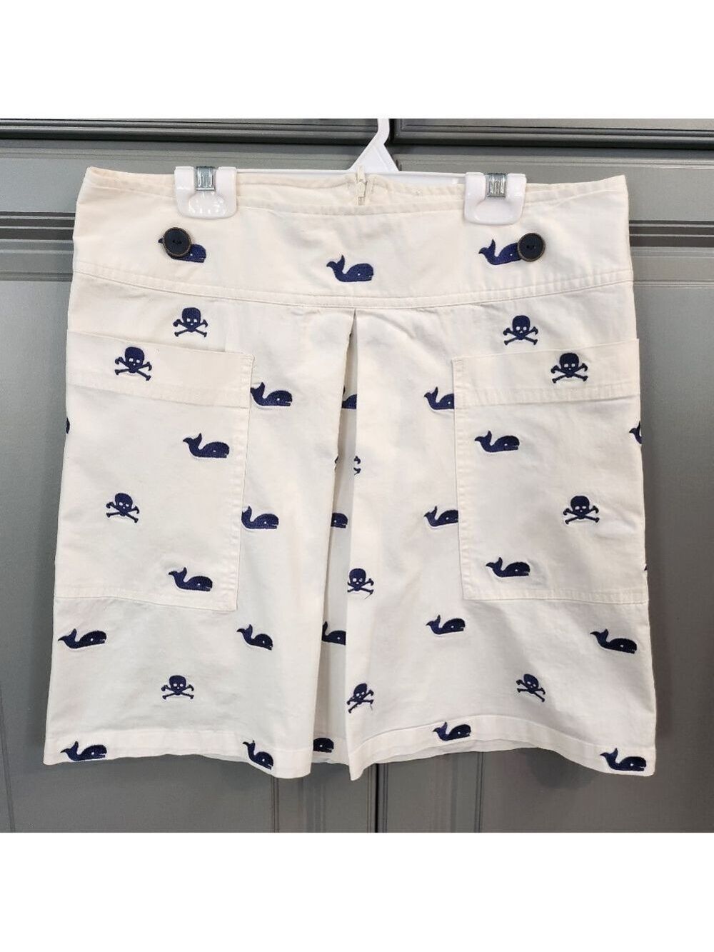 Libertine For Target Off White Skirt with Navy Whale & Skull Embroidery